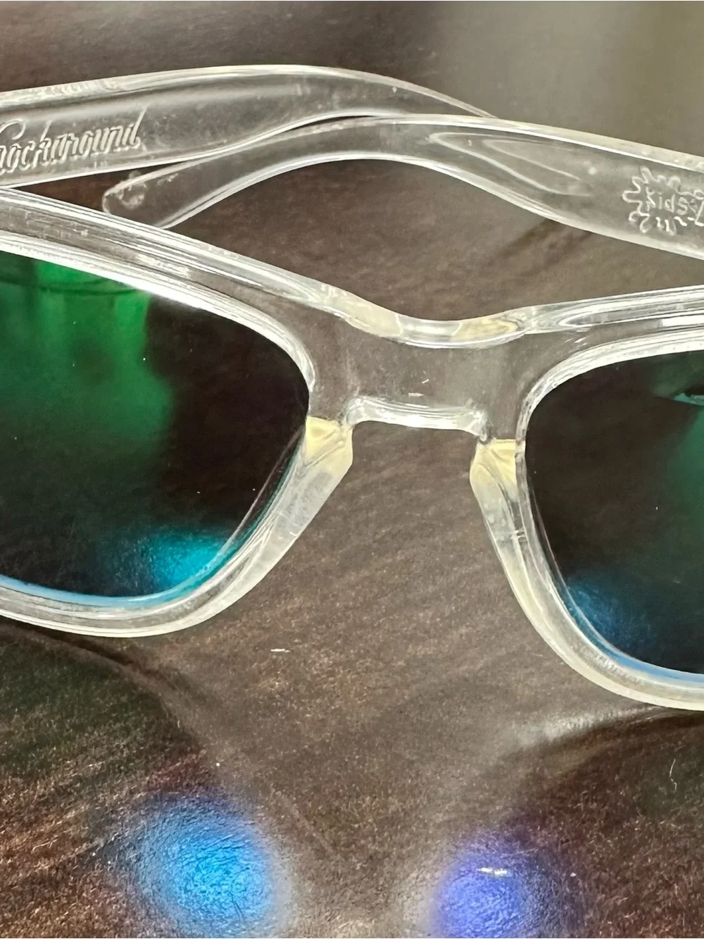 Youth clear polarized knockaround Sunglasses with Green-Blue Mirrored Lenses